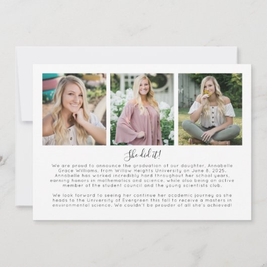 Einfaches Graduiertenfoto Collage Orange Abschluss Ankündigung (Rückseite)