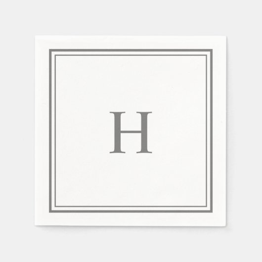 Einfaches Grau Monogramm mit Grenz-Napkins Serviette (Vorderseite)