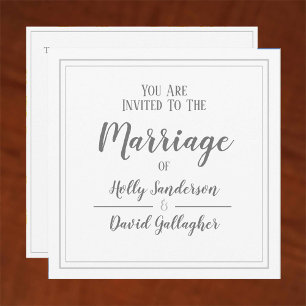 Einfaches Grau-Weiß-Hochzeitstag auf dem Platz Einladung