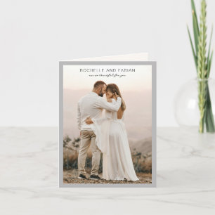 Einfaches graues Foto Elegante Hochzeit Dankeskarte