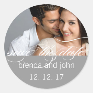 Einfaches graues Foto Save the Date Hochzeitsticke Runder Aufkleber