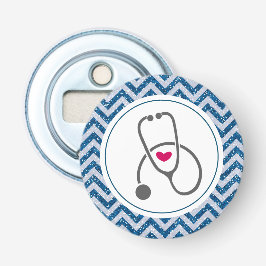 Einfaches graues PflegeStethoscope auf Blue Zickza Flaschenöffner