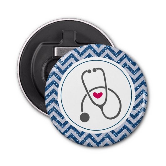 Einfaches graues PflegeStethoscope auf Blue Zickza Flaschenöffner (Vorderseite)