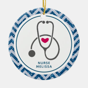 Einfaches graues PflegeStethoscope auf Blue Zickza Keramik Ornament