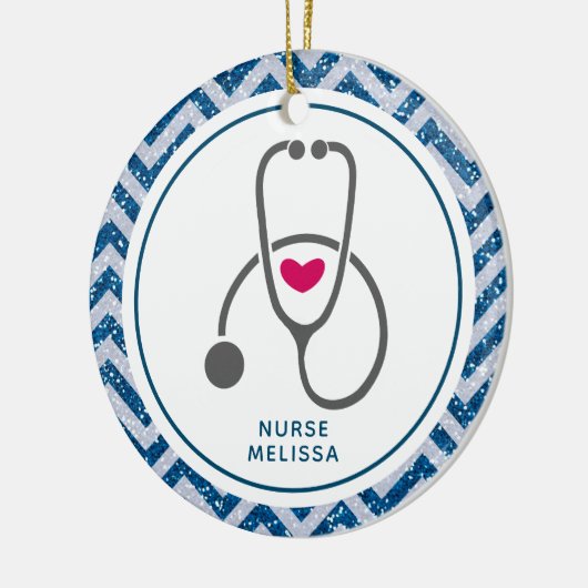 Einfaches graues PflegeStethoscope auf Blue Zickza Keramik Ornament (Links)