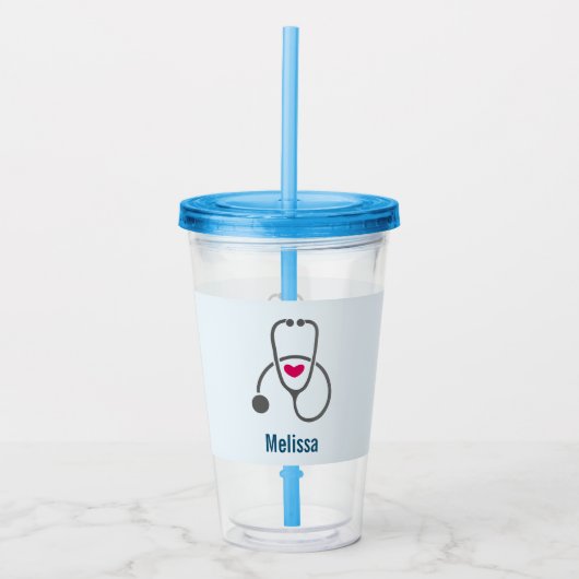 Einfaches graues PflegeStethoskop mit rotem Herzen Acryltrinkbecher (Vorderseite)