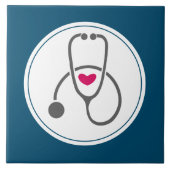 Einfaches graues PflegeStethoskop mit rotem Herzen Fliese (Vorderseite)