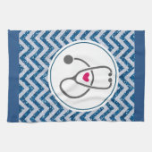 Einfaches graues PflegeStethoskop mit rotem Herzen Geschirrtuch (Horizontal)