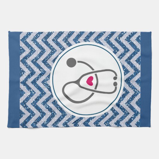 Einfaches graues PflegeStethoskop mit rotem Herzen Geschirrtuch (Horizontal)