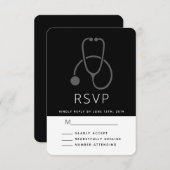 Einfaches graues Stethoskop auf Schwarz RSVP Karte (Vorne/Hinten)