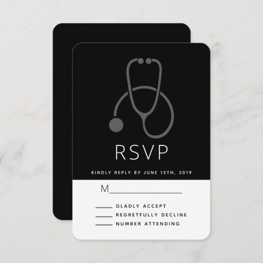 Einfaches graues Stethoskop auf Schwarz RSVP Karte (Vorne/Hinten)