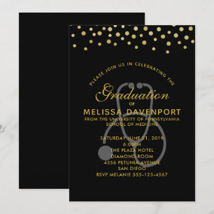 Einfaches graues Stethoskop auf schwarzer Arztausb Einladung