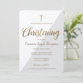 Einfaches Grauweißes Gold Cross Virtual Christenin Einladung (Stehend Vorderseite)
