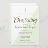 Einfaches Green Gold Cross Virtual Baby Weihnachte Einladung (Vorne/Hinten)