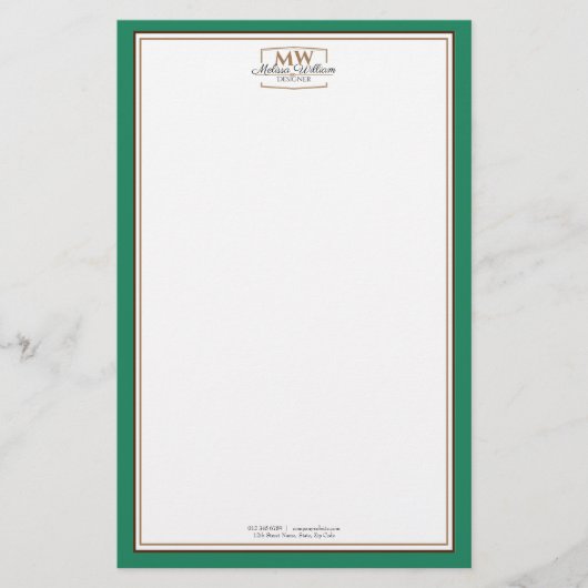 Einfaches Green Monogram Business Briefpapier (Vorderseite)