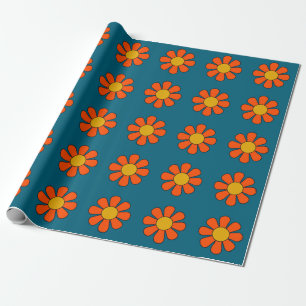 Einfaches Groovy Retro Modern 60er 70er Blumenmust Geschenkpapier