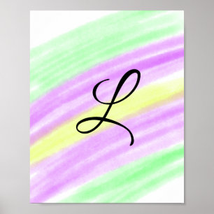 Einfaches grün lila Aquarell fügen Sie Ihr Monogra Poster