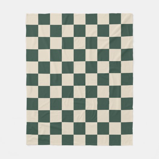 Einfaches Grün und Beige Preppy Schachbrettmuster Fleecedecke (Vorderseite)