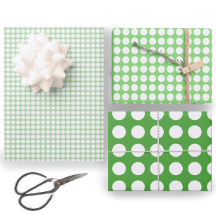 Einfaches Grün-Weiß-Punkte-Muster Geschenkpapier Set