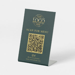 Einfaches grünes Geschäft-Logo Kontaktloses QR-Cod Sockelschild