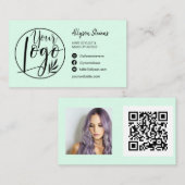 Einfaches, grünes Haarschminken-Foto-Logo qr Visitenkarte (Vorne/Hinten)