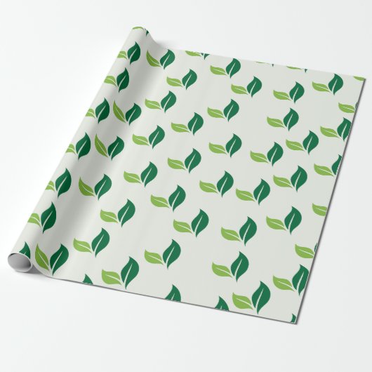 Einfaches grünes Leaf Gemustert Geschenkpapier (Ungerollt)