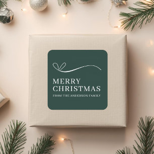 Einfaches grünes modernes Frohe Weihnachten Quadratischer Aufkleber