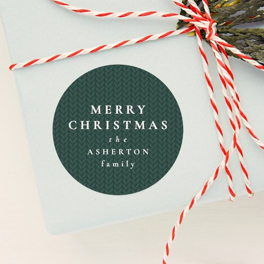 Einfaches grünes Weihnachtsgeschenk-Strickmuster Runder Aufkleber