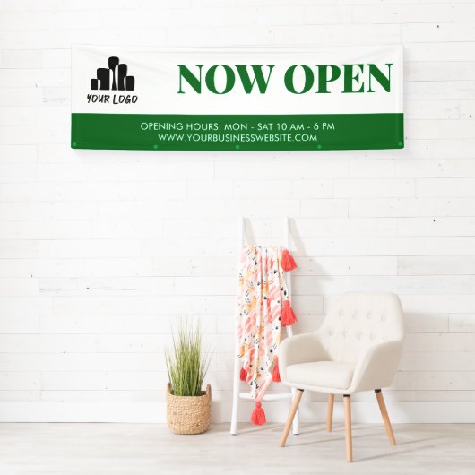 Einfaches, grünes Weiß für Ihr Logo jetzt öffnen Banner (Insitu)