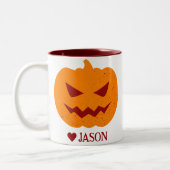 Einfaches Halloween-Orangenkürbis Zweifarbige Tasse (Links)