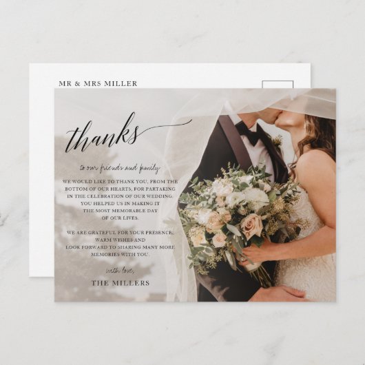 Einfaches handgeschriebenes Foto Hochzeit Vielen D Postkarte (Vorne/Hinten)