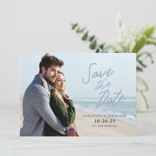 Einfaches handgeschriebenes Save the Date horizont (Stehend Vorderseite)