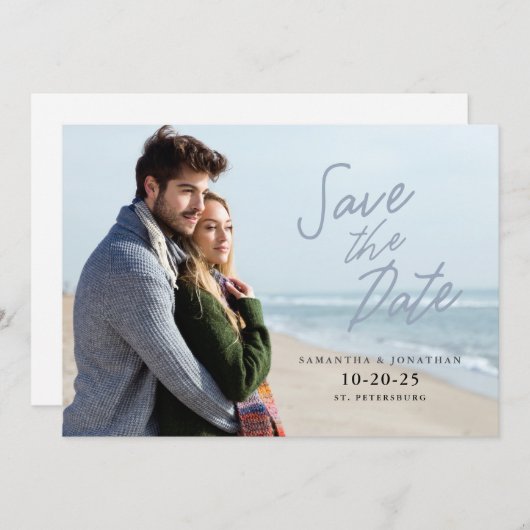 Einfaches handgeschriebenes Save the Date horizont (Vorne/Hinten)