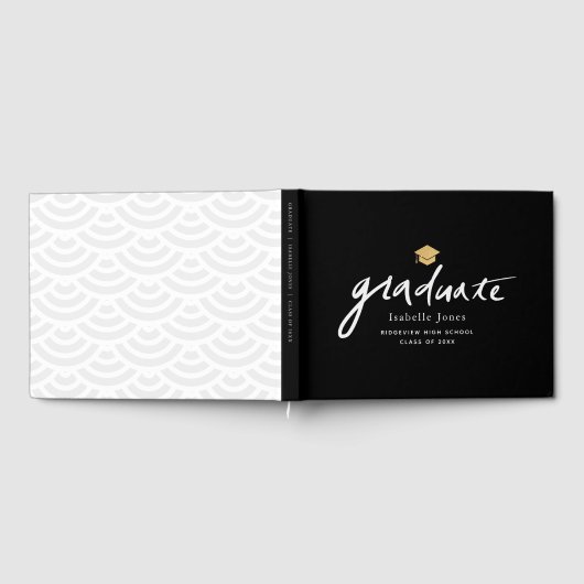 Einfaches handgeschriebenes Script Black-Abschluss Gästebuch (Voll)