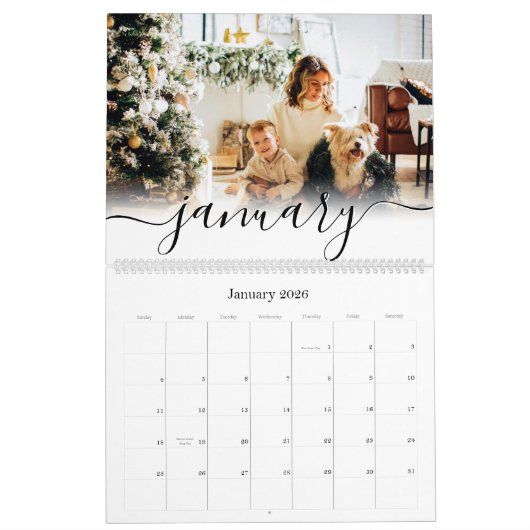 Einfaches handgeschriebenes Script-Foto Kalender (Jan 2026)