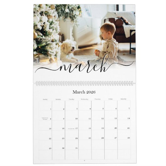 Einfaches handgeschriebenes Script-Foto Kalender (Mär 2026)