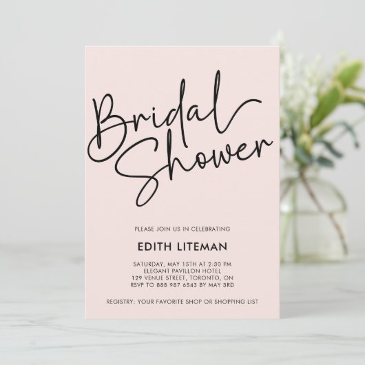 Einfaches handgeschriebenes Skript Elegantes rosa Einladung (Stehend Vorderseite)