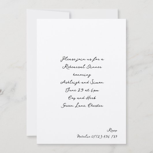 Einfaches handgeschriebenes Skript Hochzeit-Probe Einladung (Vorderseite)