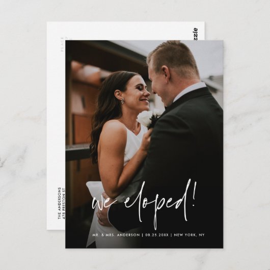 Einfaches handgeschriebenes Skript-Hochzeitskennun Postkarte (Vorne/Hinten)