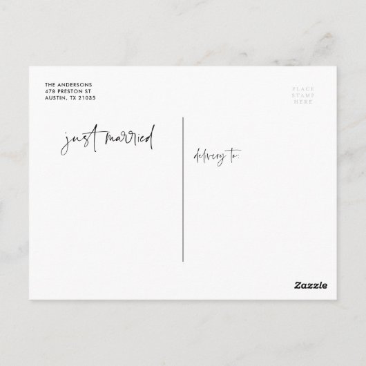 Einfaches handgeschriebenes Skript nur verheiratet Postkarte (Rückseite)