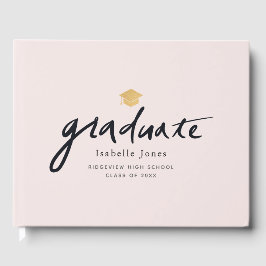 Einfaches handgeschriebenes Skript Pink-Abschluss- Gästebuch