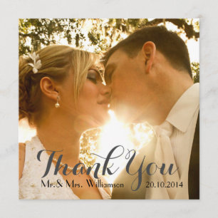 Einfaches Handschrifts-Hochzeits-Foto danken Ihnen Dankeskarte