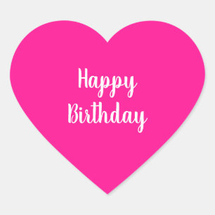 Einfaches Happy Birthday Hot Pink Herz-Aufkleber