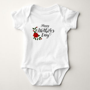 Einfaches Happy Mother's Day Florale Kalligrafie Baby Strampler