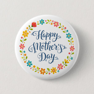 Einfaches Happy Mother's Day Florale Kalligrafie   Button