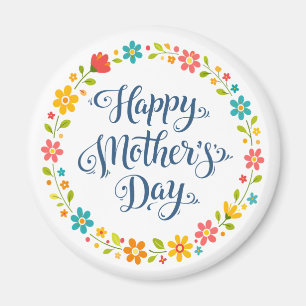 Einfaches Happy Mother's Day Florale Kalligrafie Magnet