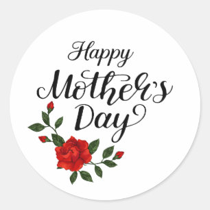 Einfaches Happy Mother's Day Florale Kalligrafie   Runder Aufkleber