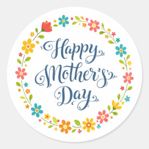 Einfaches Happy Mother's Day Florale Kalligrafie   Runder Aufkleber