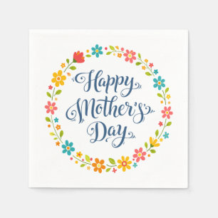 Einfaches Happy Mother's Day Florale Kalligrafie Serviette