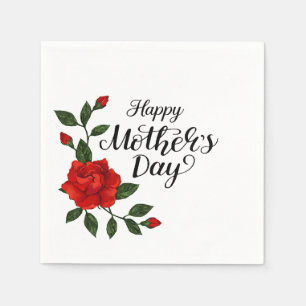 Einfaches Happy Mother's Day Florale Kalligrafie   Serviette
